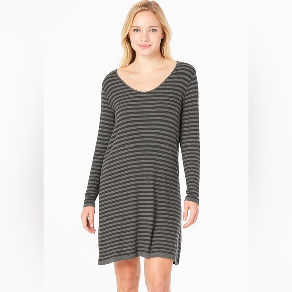 Eileen Fisher‎ Dress Women's Size Large Black Gray Stripes - Picture 1 of 5